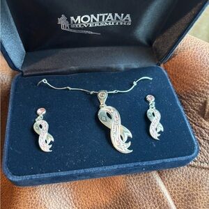 Montana silversmith breast cancer pink necklace and earrings